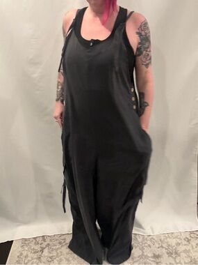 Black Wide-Leg Jumpsuit Romper with Tie Straps